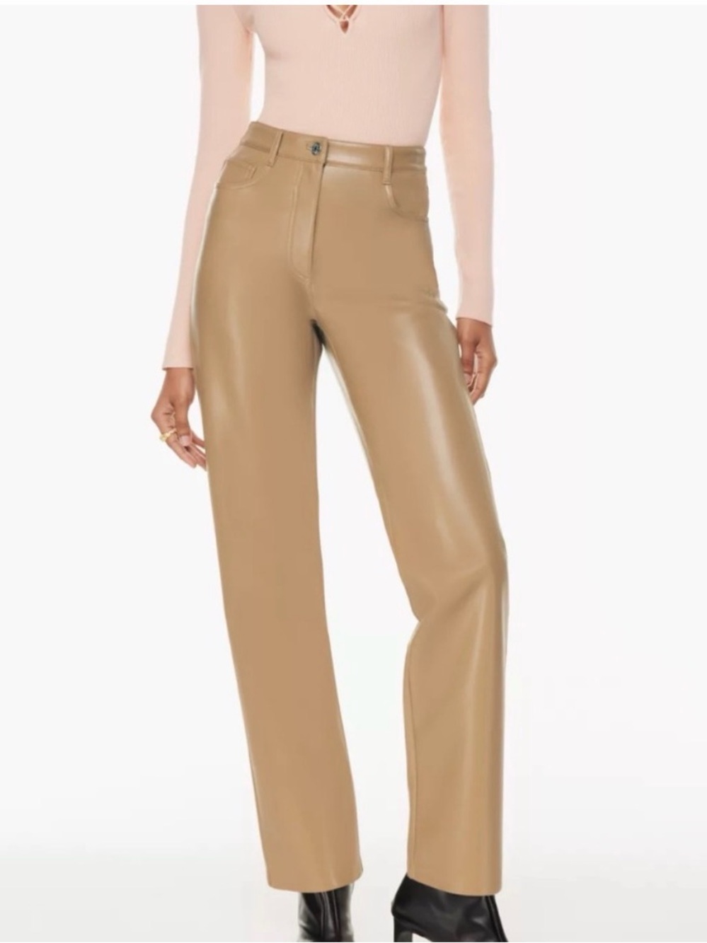 Aritzia Straight-Leg Faux Leather Pants in Tan